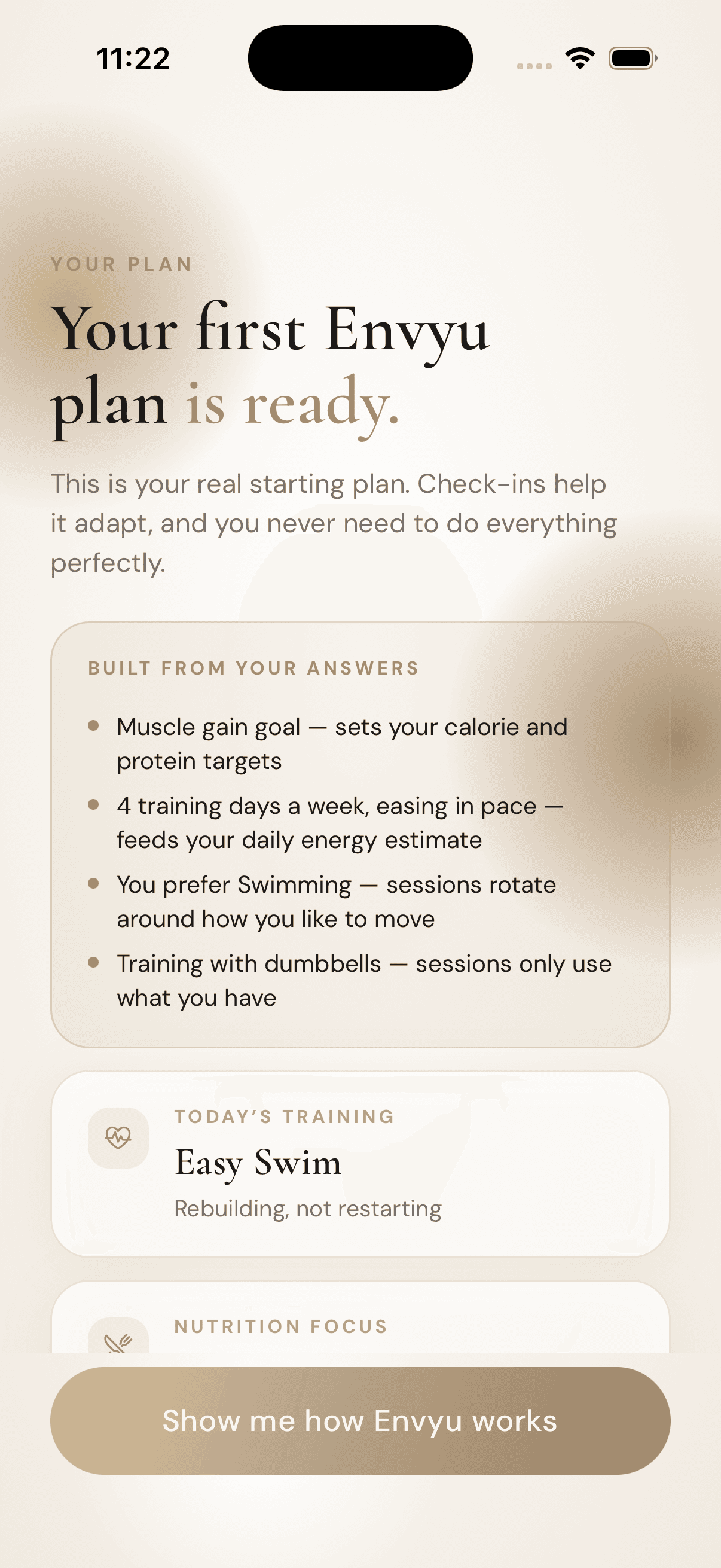 Envyu's first-plan reveal, built from the goals and preferences you choose to share.
